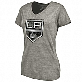 Women's Los Angeles Kings Distressed Team Logo Tri Blend V Neck T-Shirt Ash FengYun